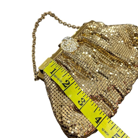 Vintage Whiting & Davis Gold Mesh Evening Bag With Rhinestone Clasp And Chain Ha - Picture 6 of 10